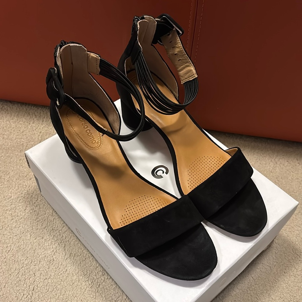 Corso Como, Louisa black suede block heel sandals. 
New In Box, size 10M